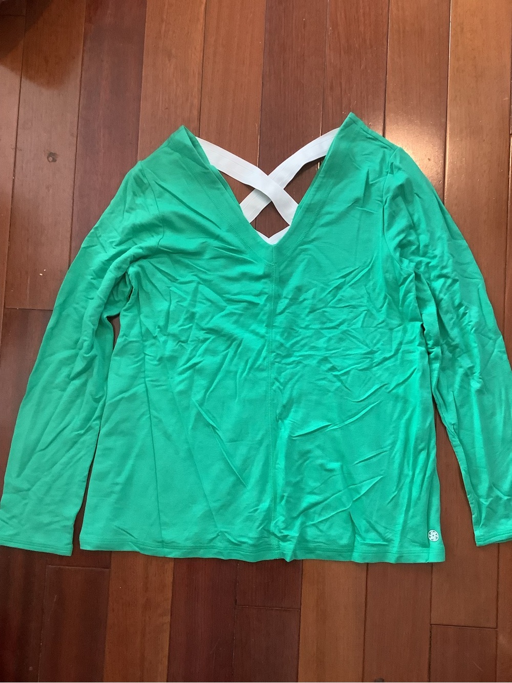 Lilly Pulitzer Green Long-Sleeve V-Neck Top with White Cross-Back Straps Medium